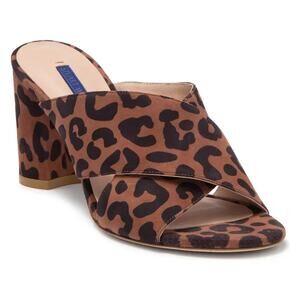 Stuart Weitzman Galene Leopard-Print Suede Criss Cross Open Toe Sandal Mules